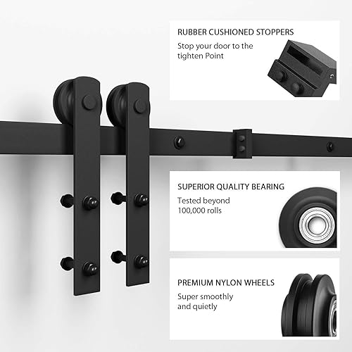 Vista 38 de SMARTSTANDARD Kit de herrajes para puerta corrediza de granero resistente de 7.5 pies, color negro