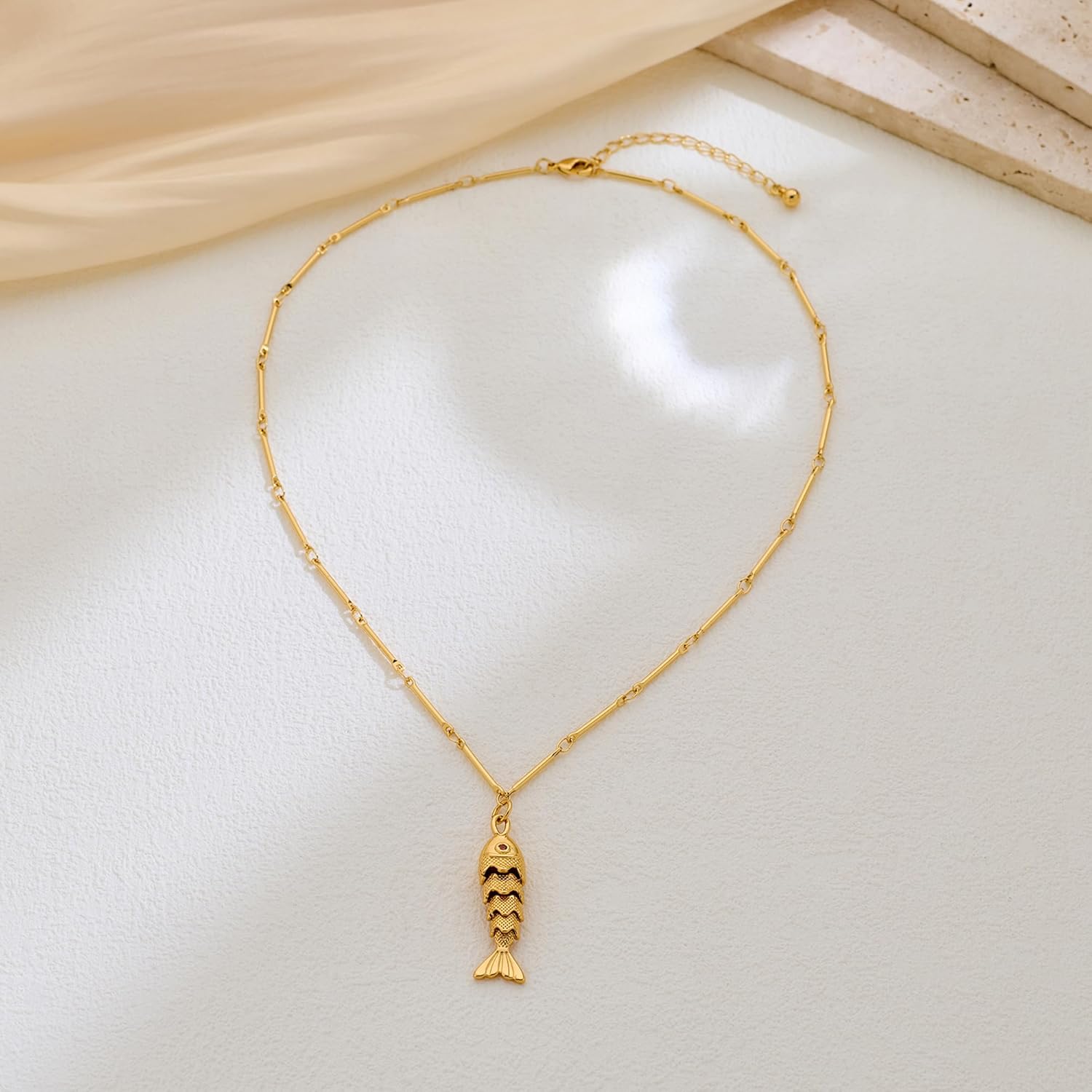 Beach Charm Necklaces Gold Sliver Fish Drop Necklace for Women Dainty Beach Jewelry - Image 6