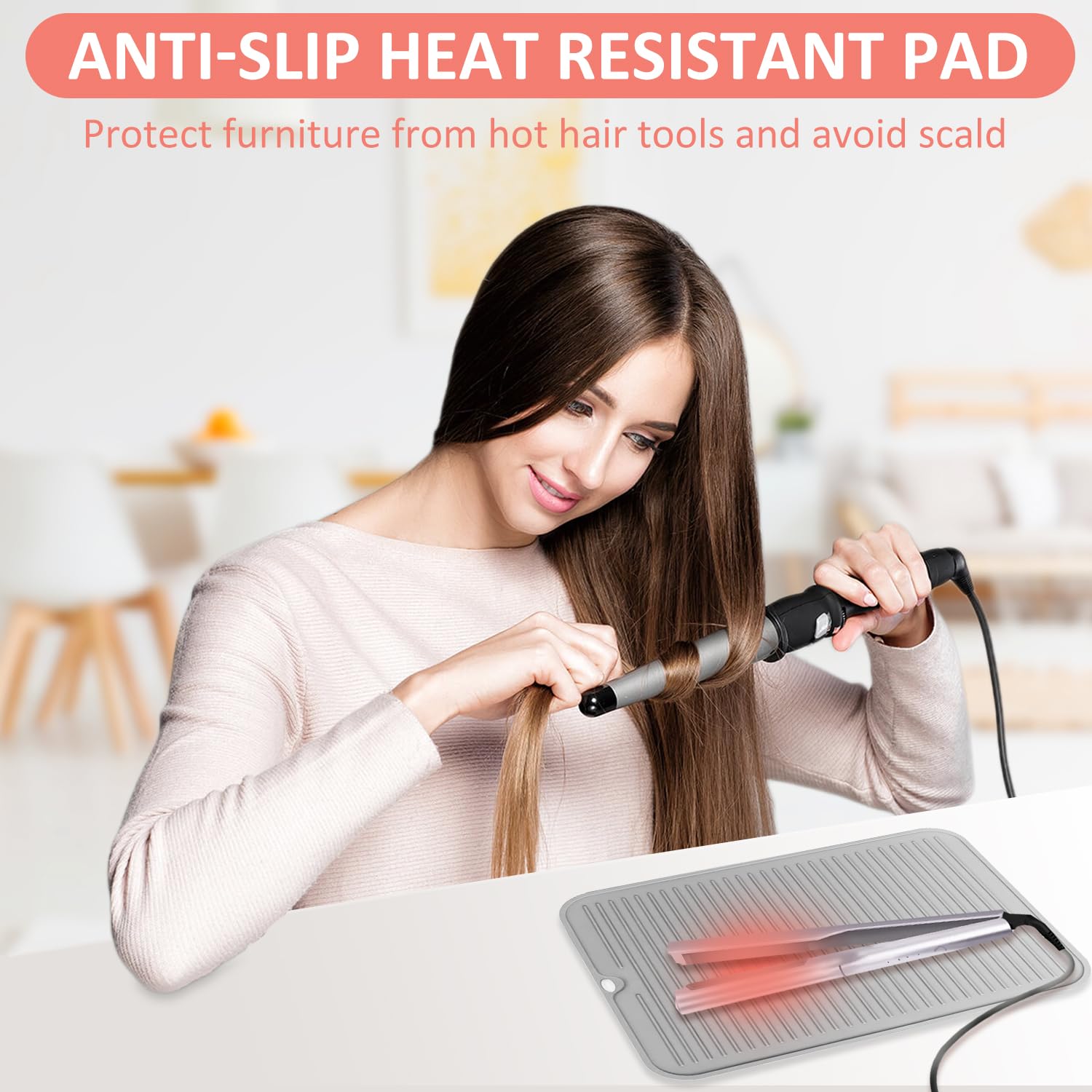 Alfombrilla Resistente al Calor Grande Alfombrilla de Silicona para Herramientas de Peluquería Calientes para Tenacillas Planchas de Pelo Herramientas de Estilizado Portátiles