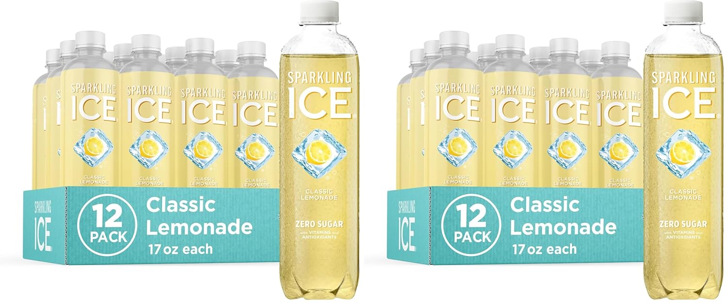 Sparkling Ice, Classic Lemonade Sparkling Water, Zero Sugar Flavored Water, with Vitamins and Antioxidants, Low Calorie Beverage, 17 oz Bottles (Pack of 24)