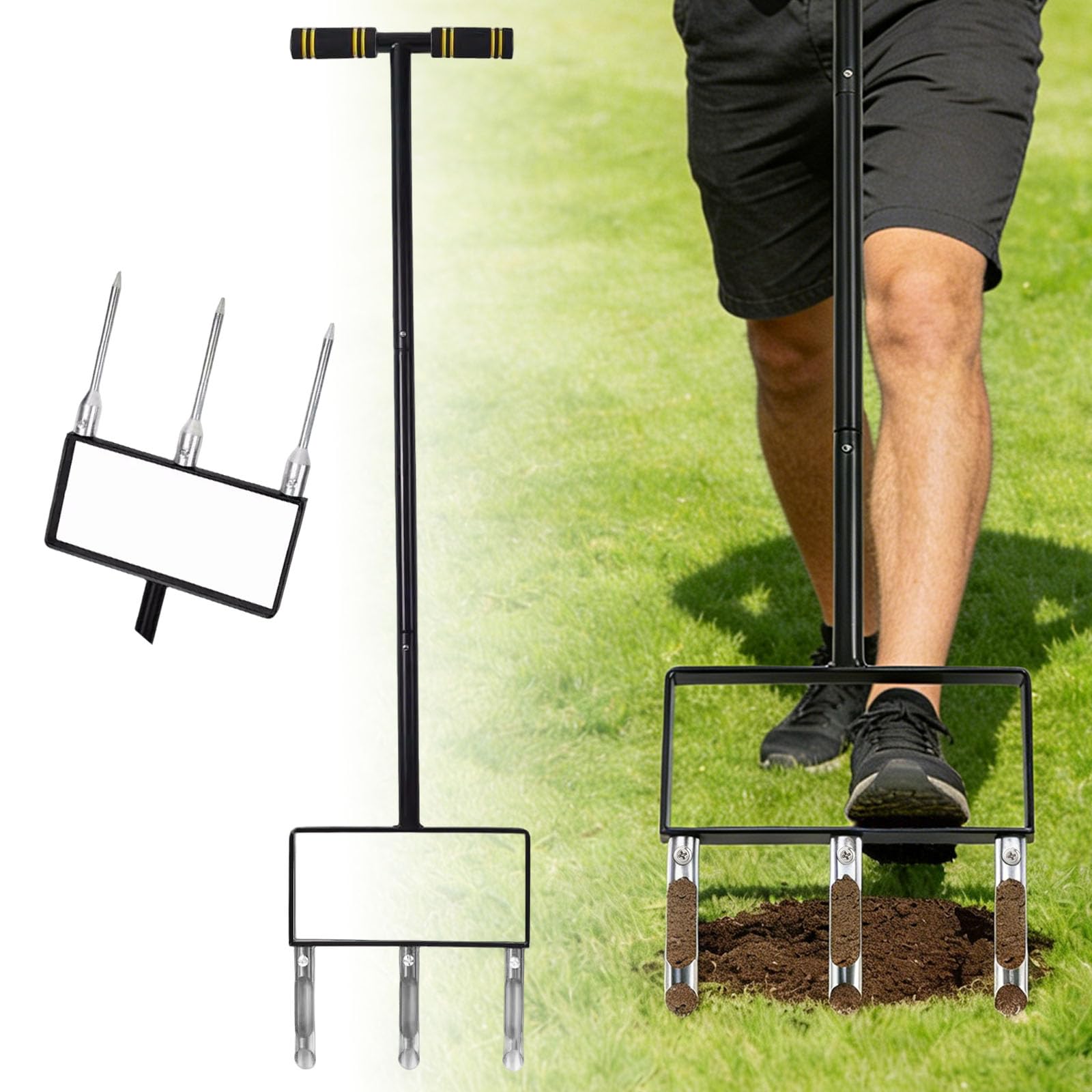 Tatqilo 2-in-1 Lawn Aerator, Manual Grass Aerator with Replaceable Hollow and Solid Spike Tines, Garden Aerator, Heavy Duty Core Aeration Tool for Lawn Care, Compaction Soil, Yard Plug Aerator