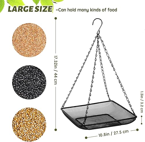 Miniatura 10 de MIXXIDEA Bandeja colgante para pájaros con plataforma de malla metálica con cadenas duraderas para jardín al aire libre, ideal para atraer pájaros