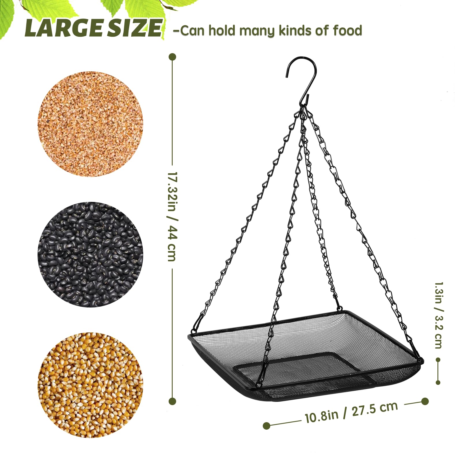 MIXXIDEA Bandeja colgante para pájaros de 11 x 11 pulgadas, plataforma de malla de metal con cadenas duraderas para exteriores y exteriores, ideal para atraer pájaros silvestres, 1 paquete