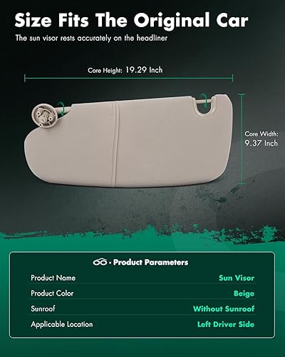 Miniatura 2 de SCITOO Conjunto de visera solar del lado del conductor izquierdo para Dodge Ram 1500 2002-2008 sin techo corredizo (gris)