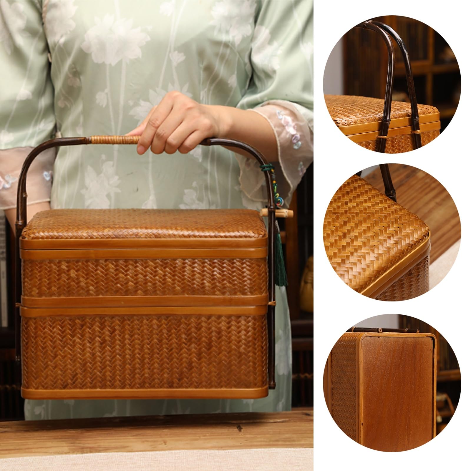 Cesta Picnic, Cesta con Asa, Cesta de Mano, Caja de Almacenamiento Portátil, for Acampar y Fiestas al Aire Libre(1 Layer)