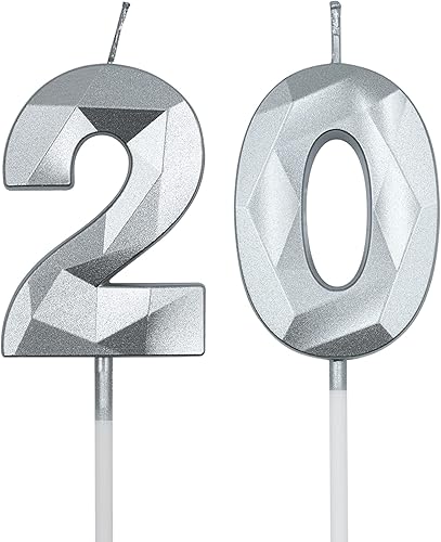 Miniatura 8 de Velas de 20 cumpleaños para pastel, vela negra con forma de diamante 3D número 20, decoración de cumpleaños, suministros de fiesta para niñas,