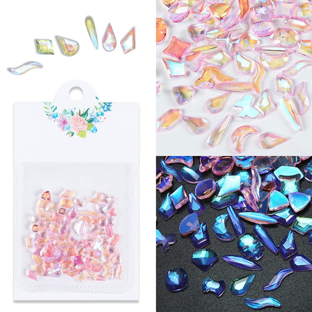 S.A.V.I 100 Pcs 3D Nail Manicure, Light Color Change Mixed Shapes Nail Art Crystals, Flatback Resin Nail Decals, Women Fashion Nail Accessories DIY