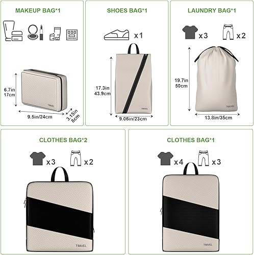 Miniatura 6 de Juego de 6 cubos de compresión para maletas, organizadores de viaje para artículos esenciales de viaje