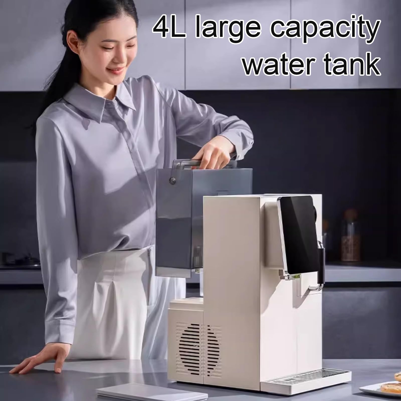 3 In 1 Countertop Water Cooler With Ice Maker 10-12 Minutes Ice Making Water Dispenser Intimate Night Light 60 Ice Storage Capacity For Home Office on Fridge.com - View 6