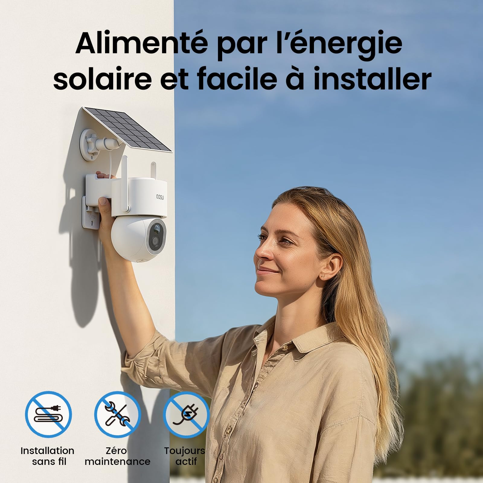 aosu 4K 8MP Caméra Surveillance WiFi Extérieure sans Fil,Camera Exterieur Solaire 360° PTZ, Suivi Automatique, Détection PIR,Vision Nocturne Couleur, Stockage Local, Alarme Sonore & Lumineuse