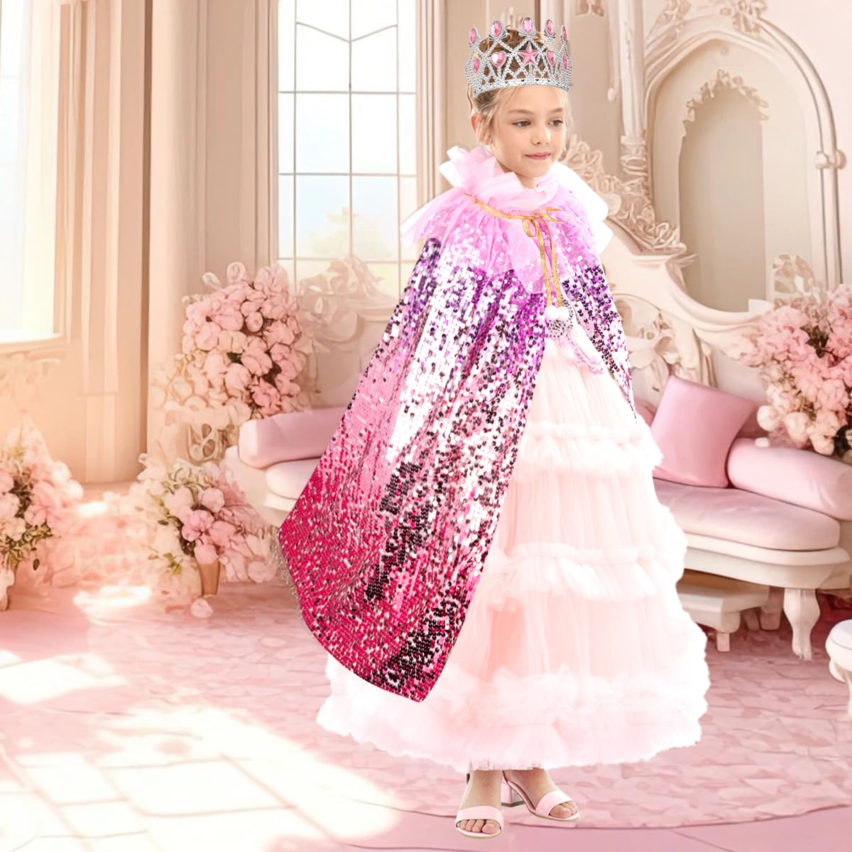 Meland Principessa Dress Up per ragazze 3-8, mantello rosso principessa (rosso)