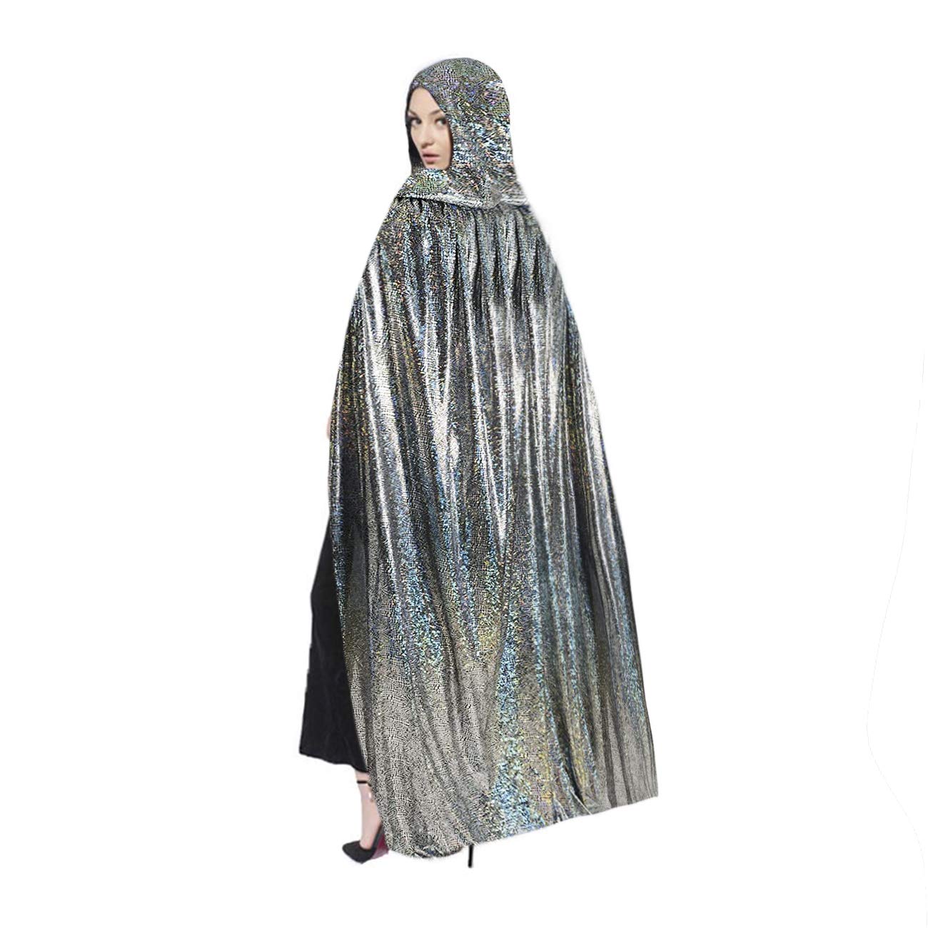 Moonlove Bling Bling Long Halloween Cape Luxuriant Cloaks With Hooded Hat Adults Mysterious Cosplay Costume Master Wizard Fairytale Fancy Dress Robe for Halloween Party Costume Ball - Image 6