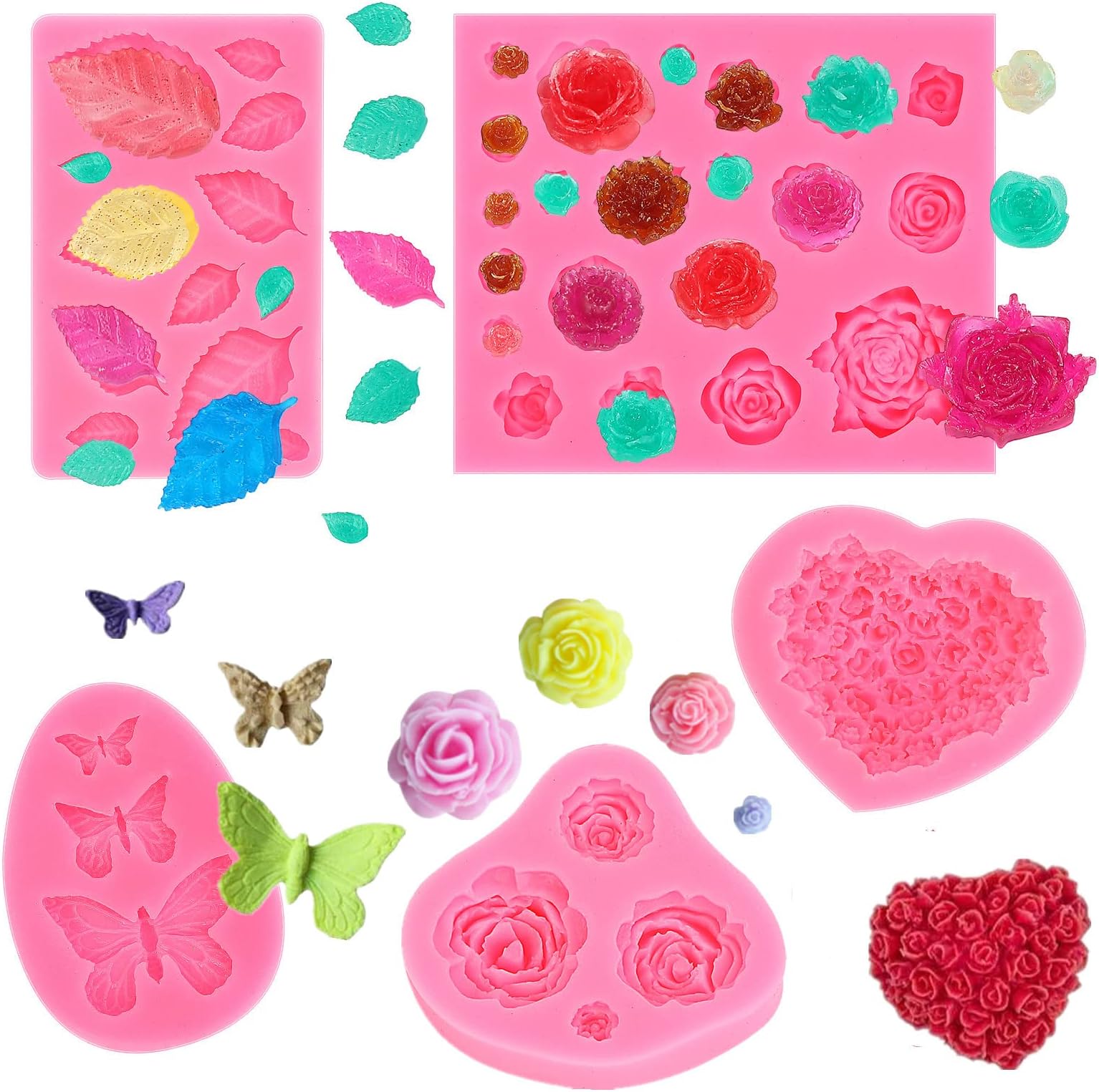 Mujiang 6-Piece Rose Flower Silicone Molds Set - 3D Fondant Molds For Cake Decorating, Candles, Soap & Chocolate - View #5