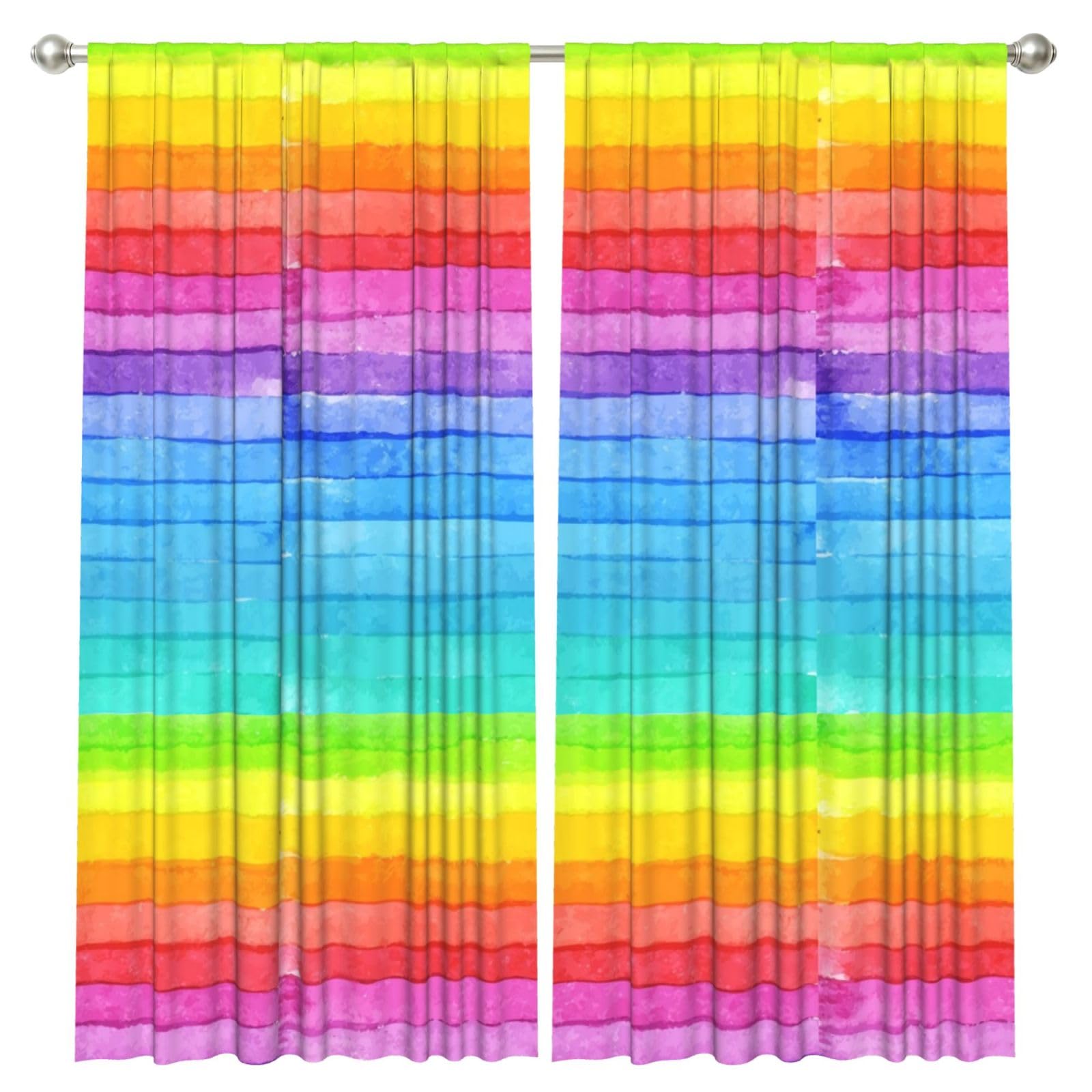 InOmak Watercolor Paint Bright Colors Line Artwork, 2 Panels Window Curtains 52 x 84 Inch Blackout Curtains for Living Room Bedroom