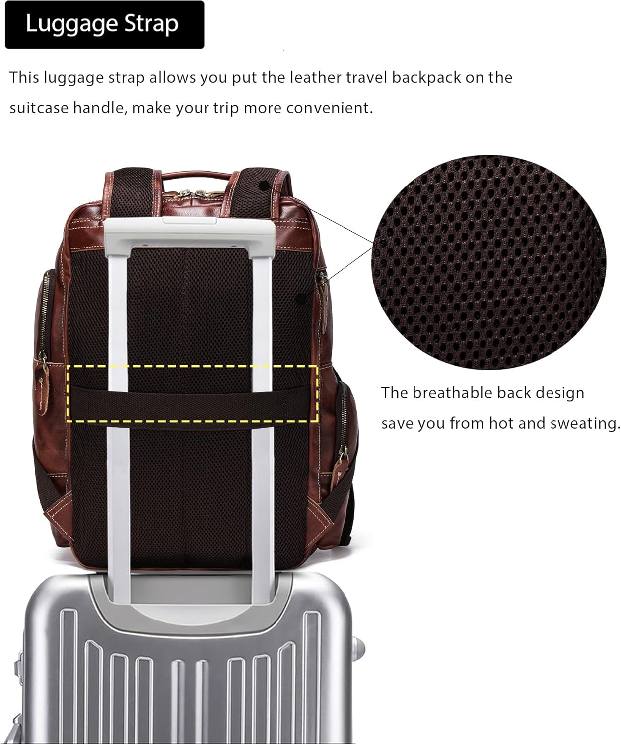 LANNSYNE Full Grain Leather Backpack For Men, Fits 16" Laptop, Coffee - Image 5