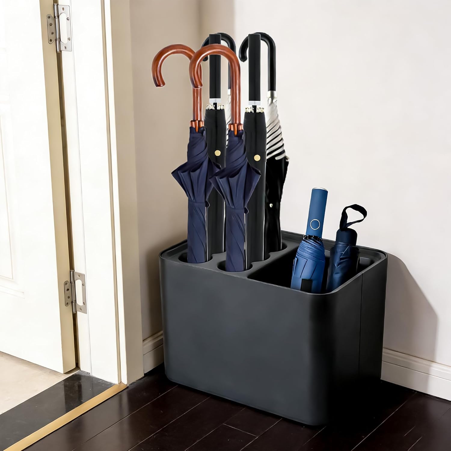 SIBAO Black Umbrella Rack Holder With Removable Drip Tray,Umbrella Stand Organizer For Entryway, Holds 10 Ideal For Home Office Decor