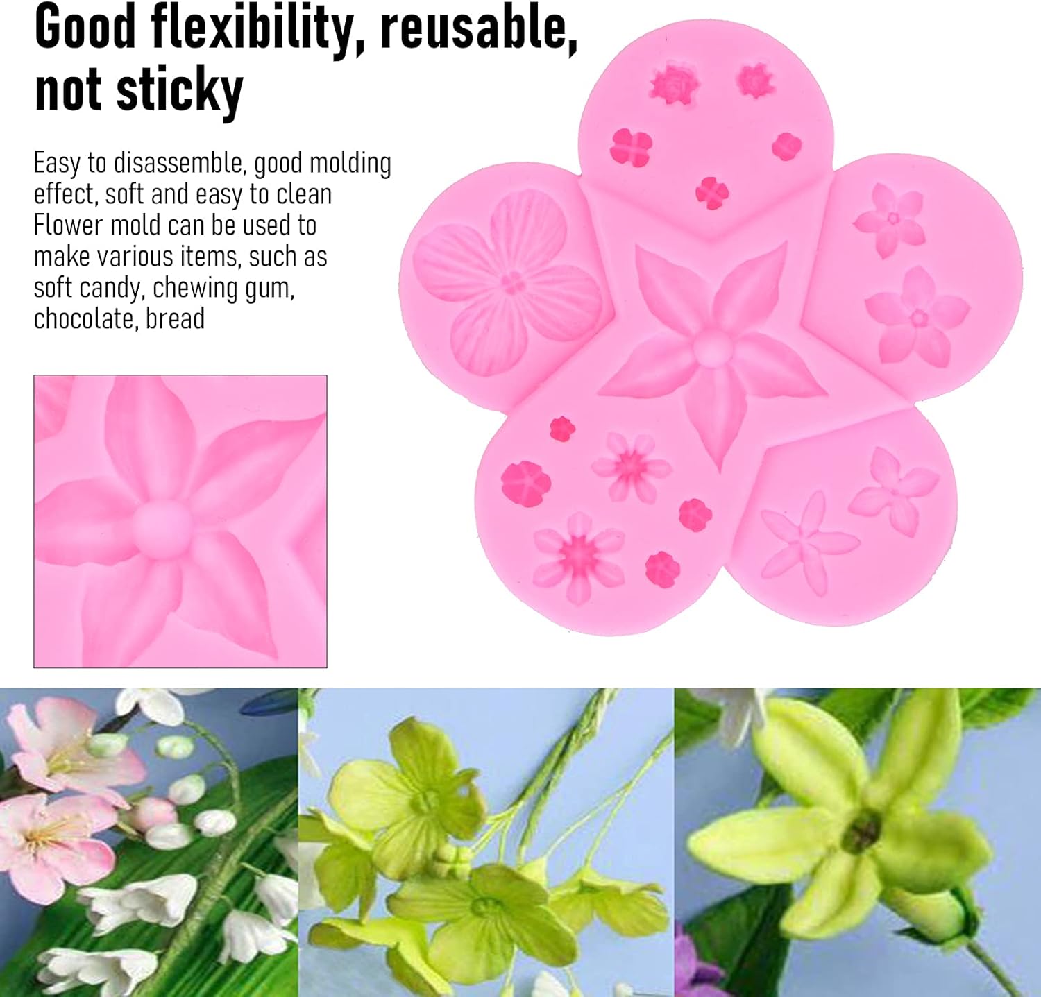 出産祝い シリコンモールド キャンディーモールドセットフラワーリーフシェイプノンスティック幅広い用途ケーキのベーキング結婚式の誕生日のデコレーション Pink auditores Cl