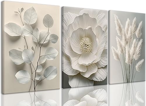 Miniatura 9 de TUEASKY 3 piezas de lienzo de arte de pared beige para decoración de pared, imágenes florales, impresiones artísticas de flores, pinturas botánicas