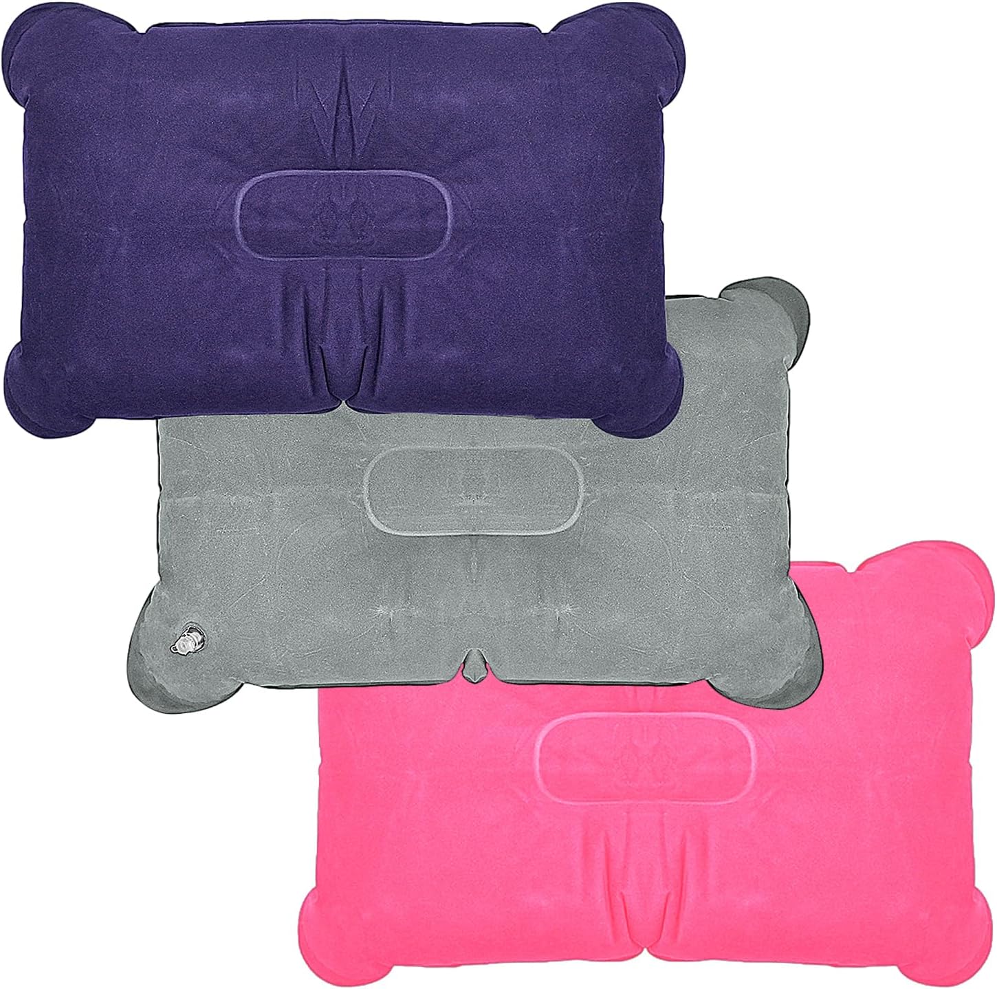 LICQIC 3 PCS Inflatable Pillows, Blow Up Cushion, Air Pillow for Camping,Travel, Sunbathing, Neck Lumbar Support (Gray & Dark Purple & Rose Red)