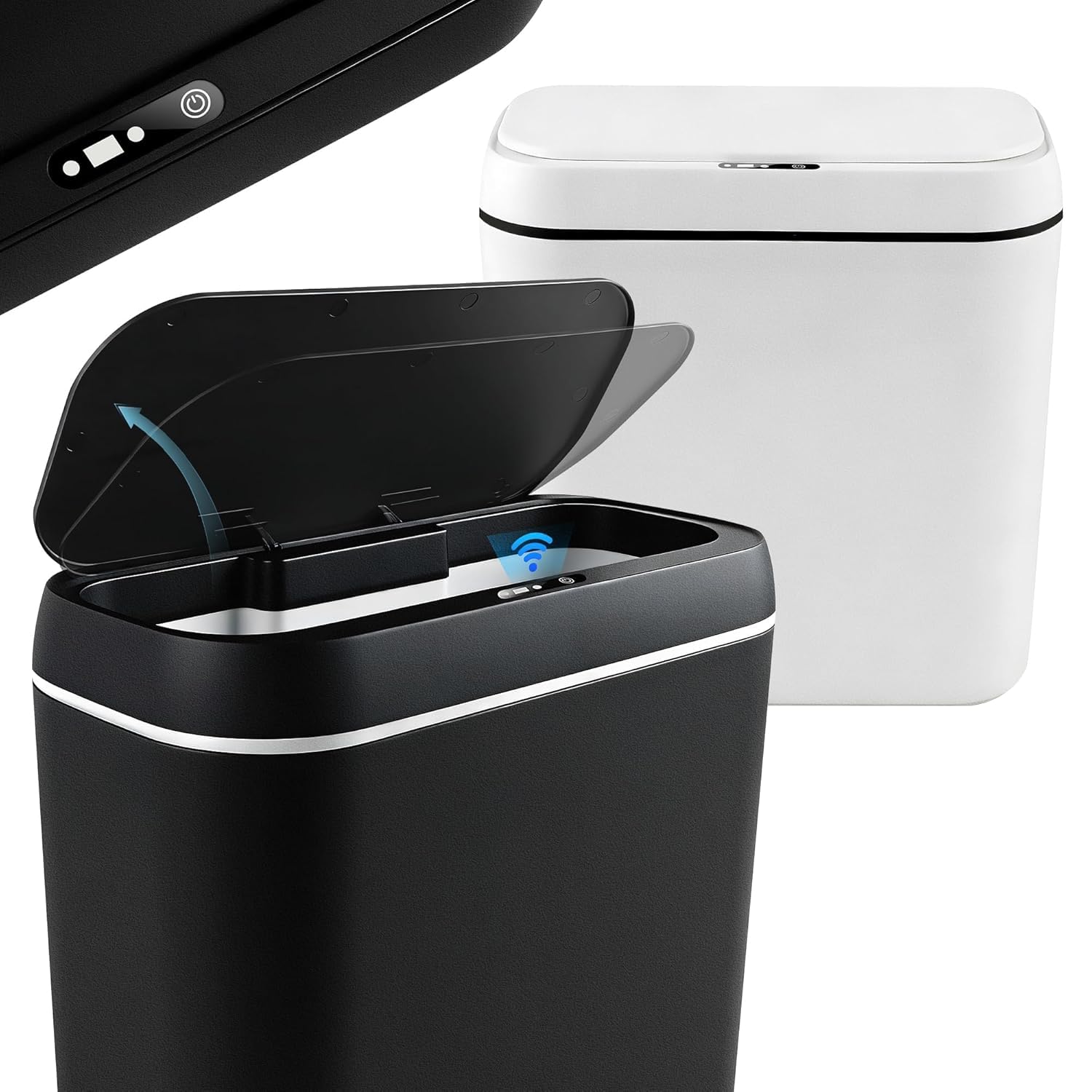 HELILBSRIAIN 2er Set Mülleimer mit Sensor, 15L Automatischer Mülleimer mit Deckel, Intelligenter Bewegungssensor, Leise Wasserdicht Elektrischer Mülleimer für Büro, Schlafzimmer, Küchen