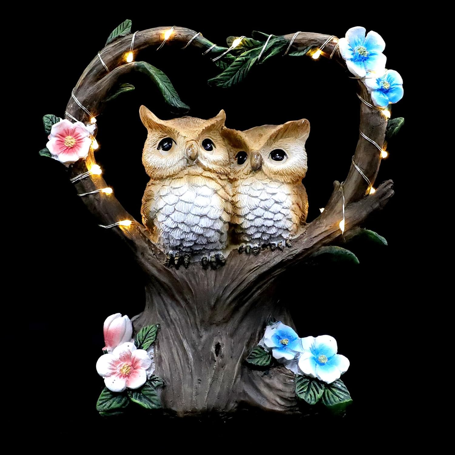 LALAFINA Outdoor Solar Garden Light Couple Owls Resin Figurine Lamp Yard Decor Patio Lawn Waterproof Solar-Powered Landscape Ornament