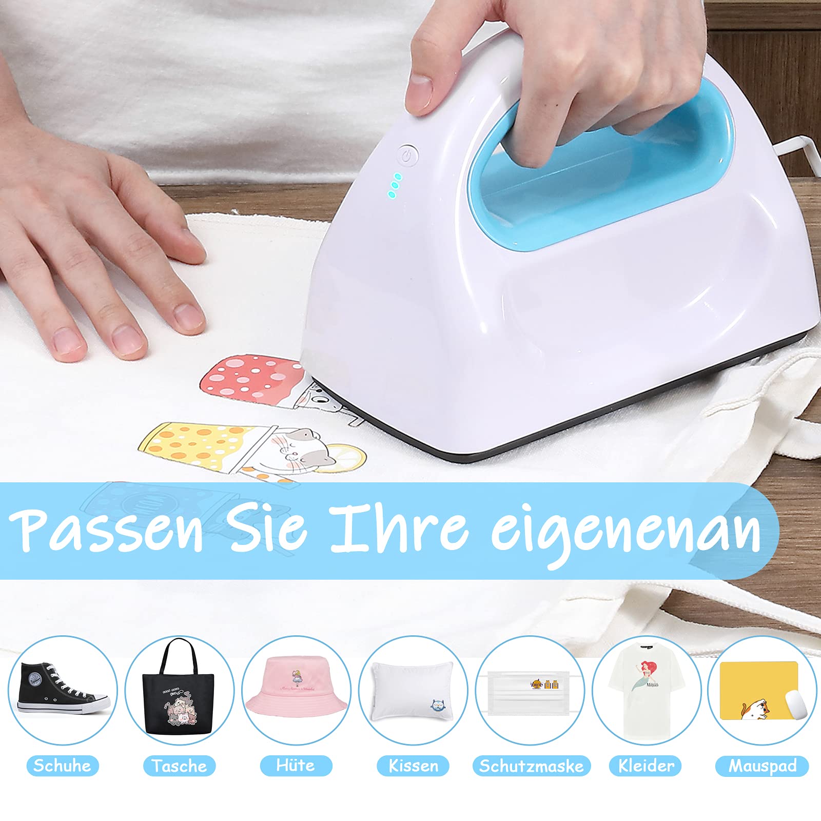Dyna-Living Transferpresse Transfer Press Heißpressmaschine Hitzepresse Druckpressen fur Kleidung T-Shirts Schuhe Hüte Heißpresse Maschine 7'' x 4'' 500W Blau