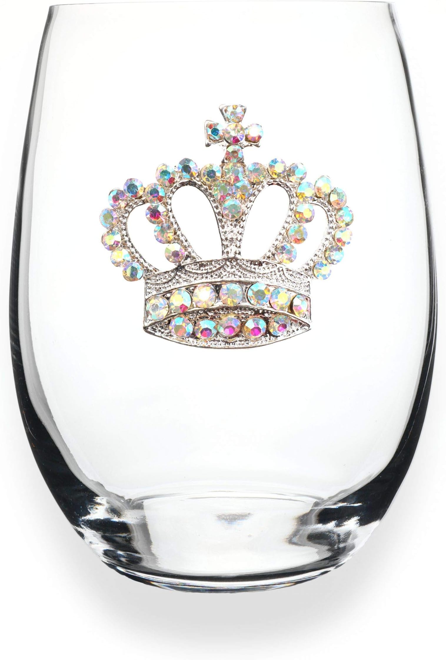 Queen Jewels Aurora Borealis Crown Jeweled Stemless Wine Glass main image 1
