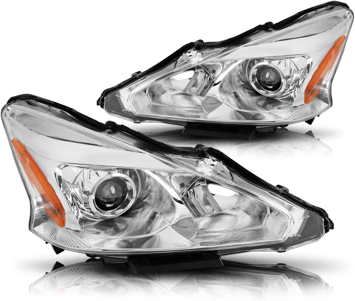 PM PERFORMOTOR Projector Headlight Assembly Compatible with Altima 13-15 | Headlamps with Chrome Housing Amber Corner