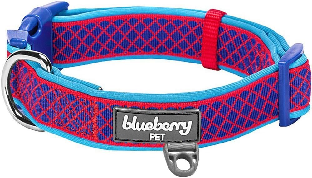 Blueberry Pet 13 Patterns Soft & Comfy Urban Chic Diamond Pattern Neoprene Padded Dog Collar, Red, Medium, Neck 14.5"-20", Adjustable…