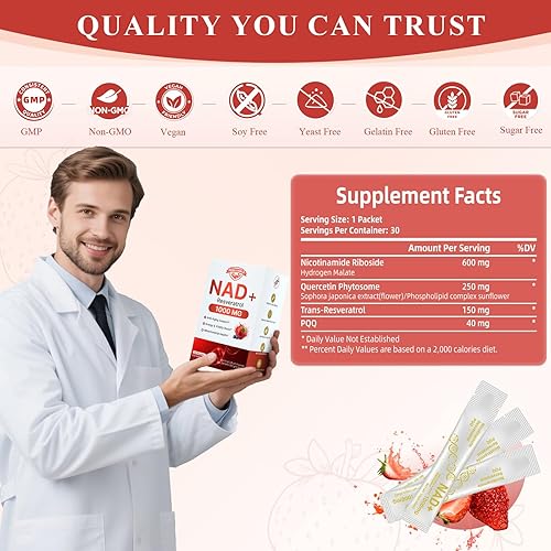 Miniatura 5 de Suplemento NAD de 1000 mg líquido Nicotinamida Riboside Resveratrol Liposomal NAD Boost Suplemento líquido con NMN y PQQ Booster Energy Cellular