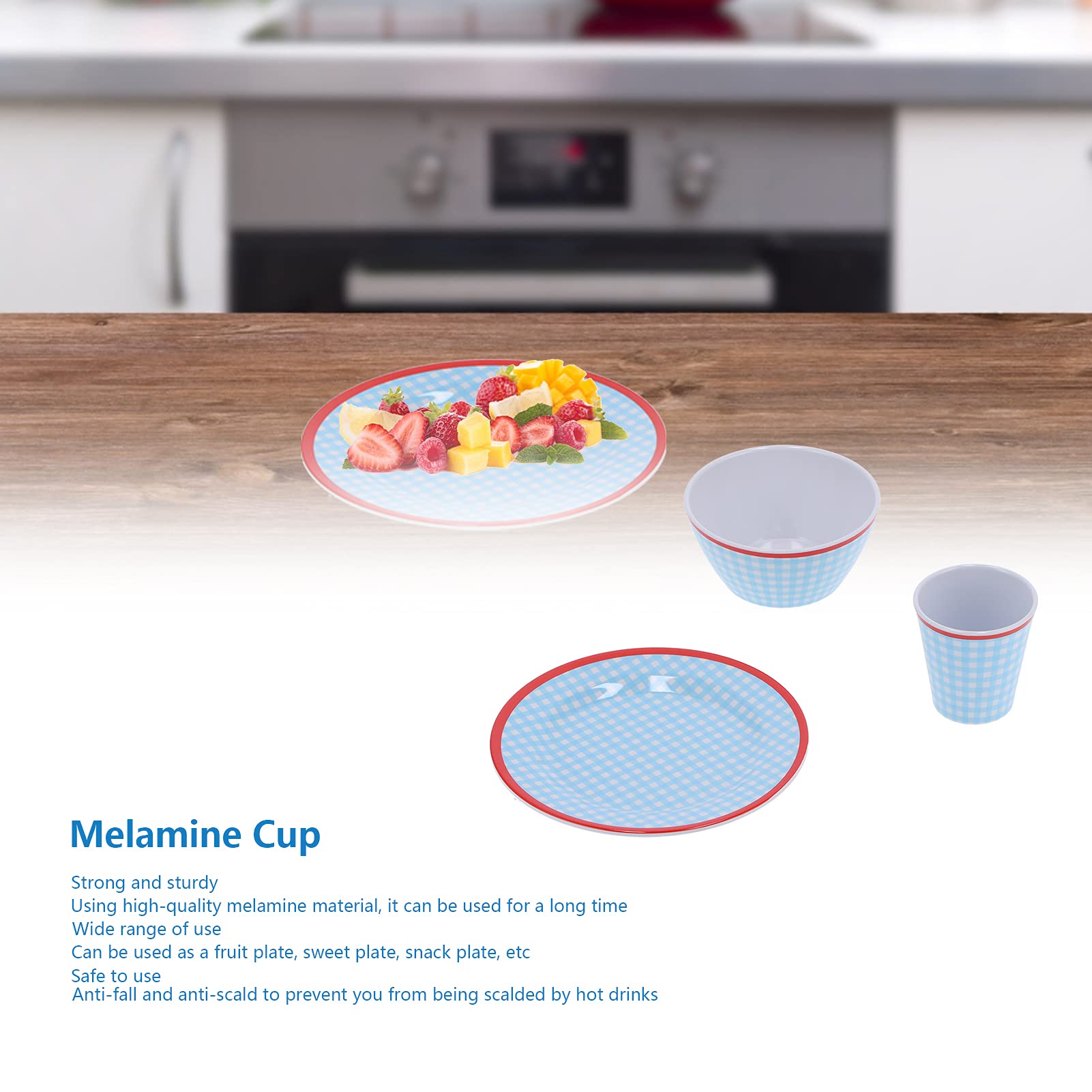 Juego de vajilla Rejilla azul claro Taza de melamina Plato de tazón Vajilla doméstica multiusos duradera para el hogar Cocina Restaurante 12 piezas AB06010+BT009+CH62