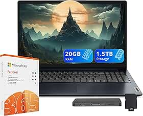 Lenovo Notebook IdeaPad 1 HD de 15,6 polegadas, Intel Celeron N4500, 20 GB de RAM, SSD de 1 TB + eMMC de 128 GB, gráficos Intel UHD, Office 365 de 1 ano, teclado numérico, webcam, Win 11, Abyss Blue