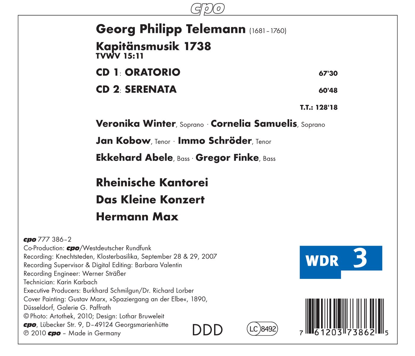 Telemann : Kapitänmusik 1738. Winter, Samuelis, Kowbow, Abele, Max.