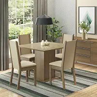 Conjunto Sala de Jantar Madesa Moscou Plus Mesa Tampo de Vidro com 4 Cadeiras - Rustic/Crema/Pérola
