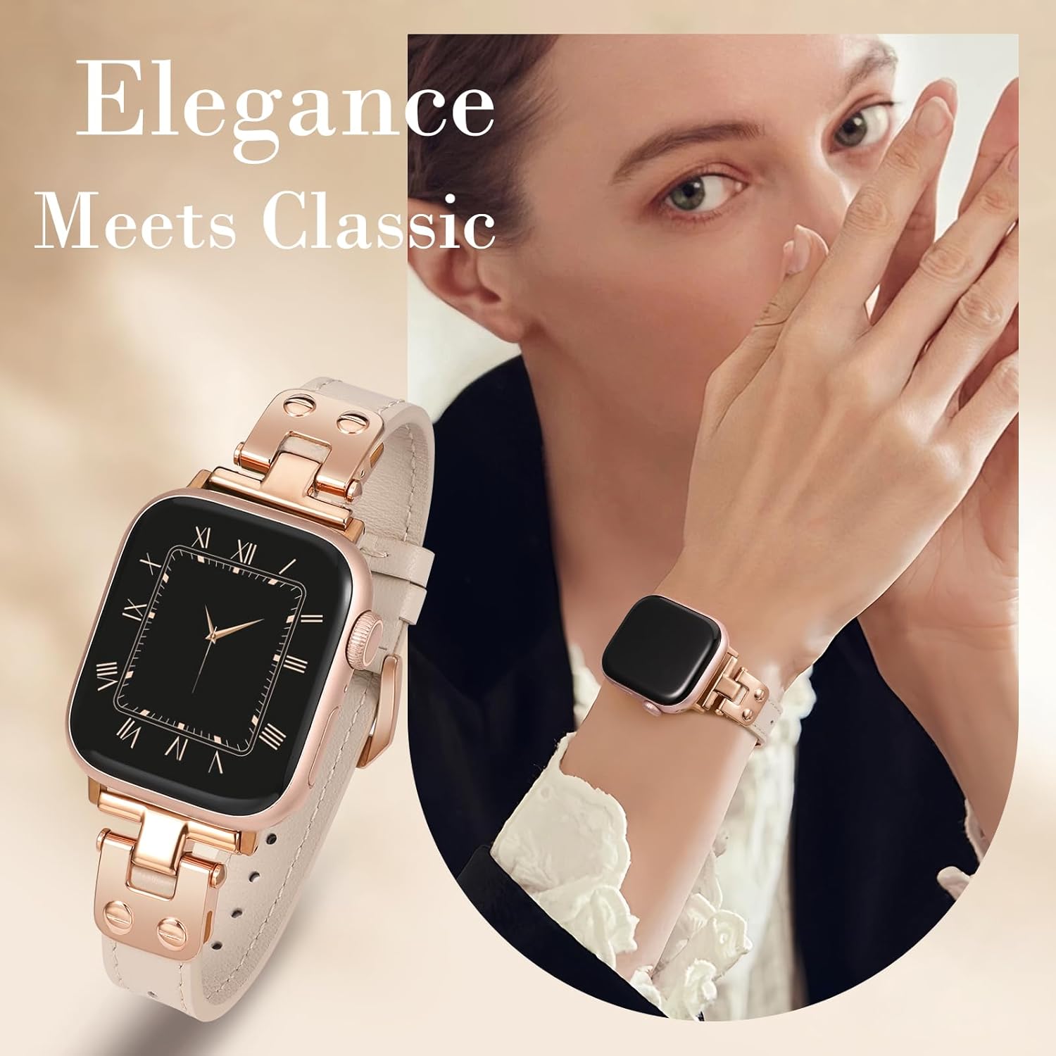Minyee Slim Leather Band Compatible with Apple Watch Bands 38/40/41/42/44/45/46/49mm Women, Dressy Thin Soft Leather Strap with Tapered Metal Buckle for iWatch Series 11 10 9 8 7 6 5 4 SE/Ultra 3 2 1 - Image 2