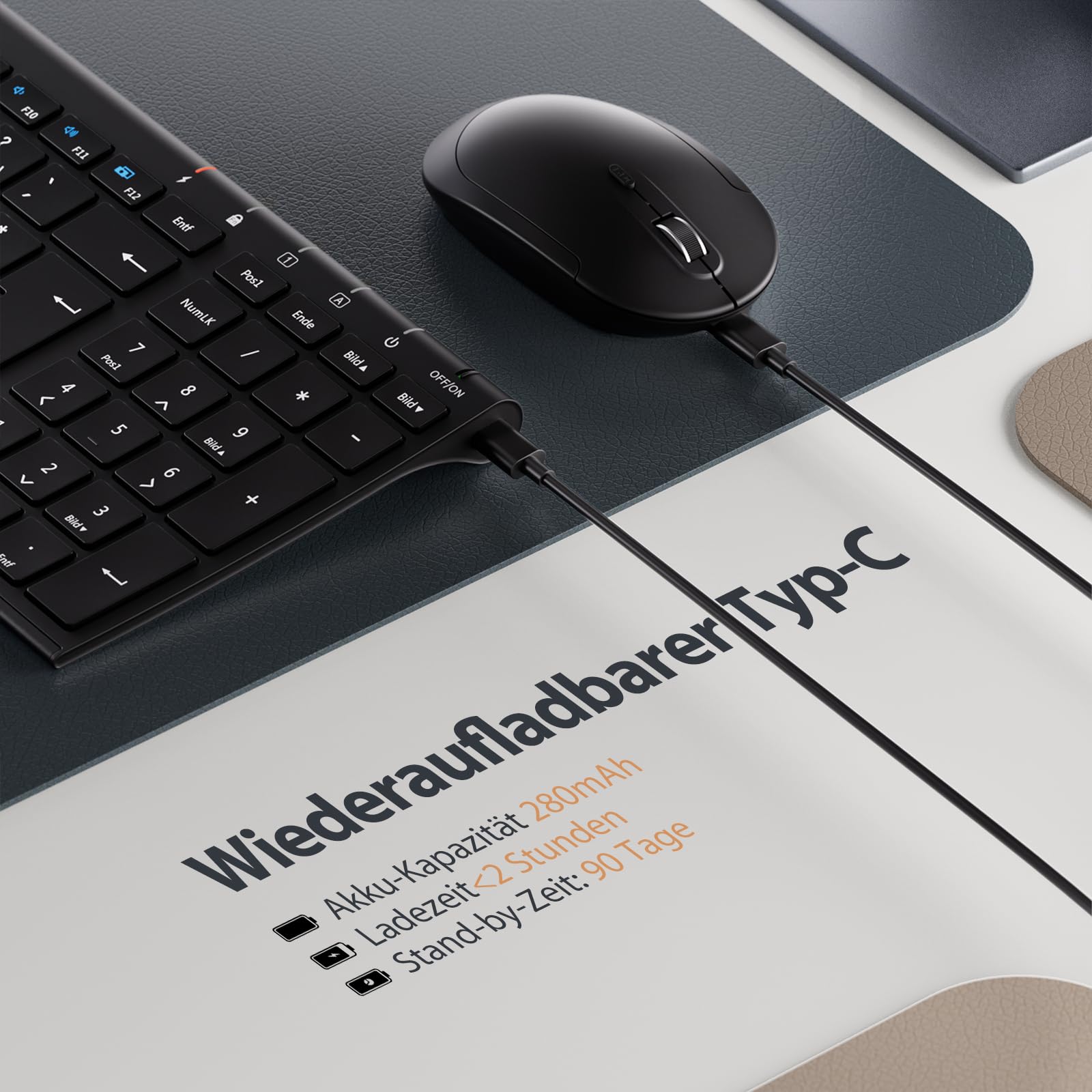 iclever 2.4G Set de teclado y ratón inalámbricos de aluminio QWERTZ para computadora, computadora de escritorio, PC, computadora portátil, Surface, Smart TV y Windows 10, 8, 7 y Vista XP Negro