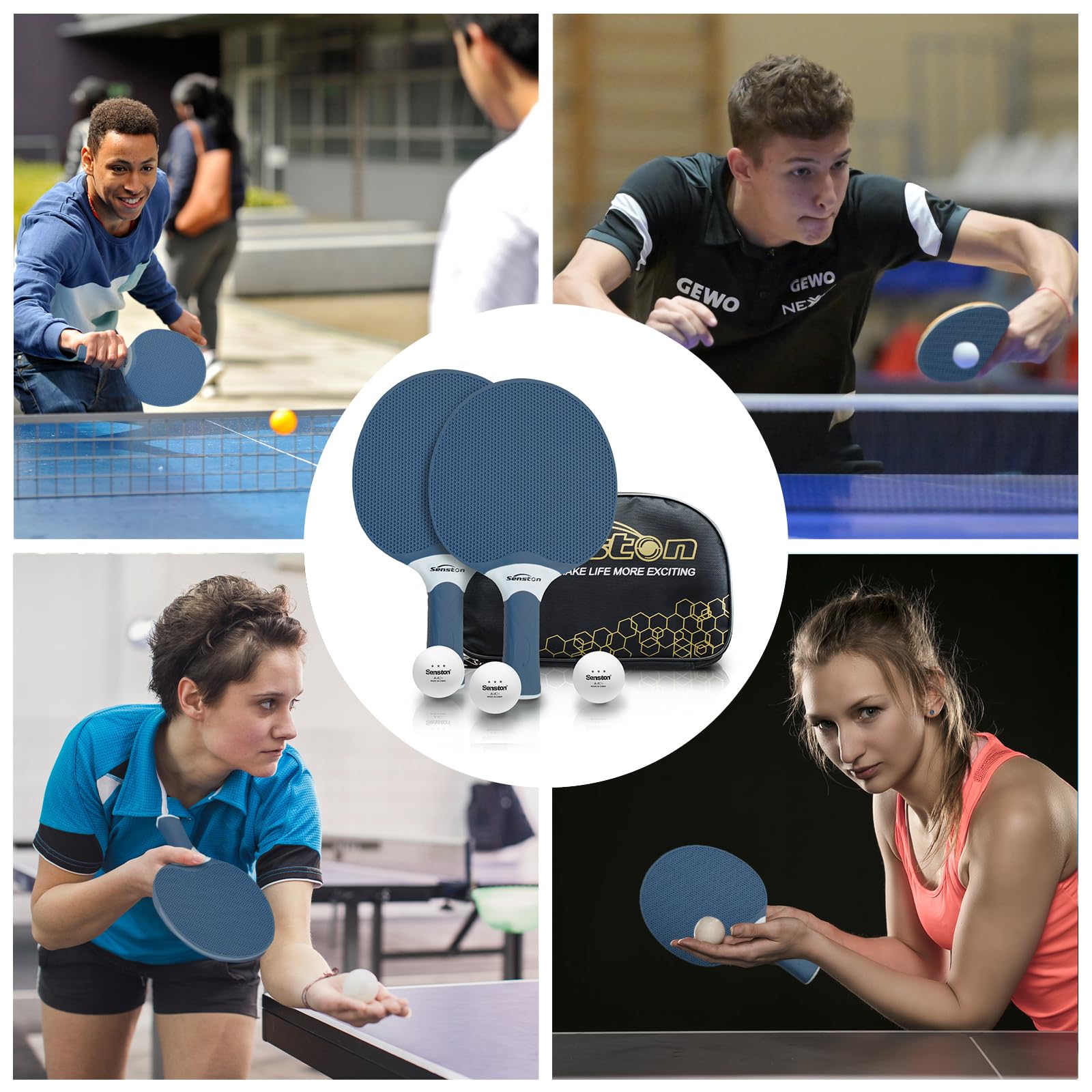 Senston Palas Ping Pong- Equipamiento Esencial para Amantes del Deporte, Raquetas Ping Pong con 3 Pelotas