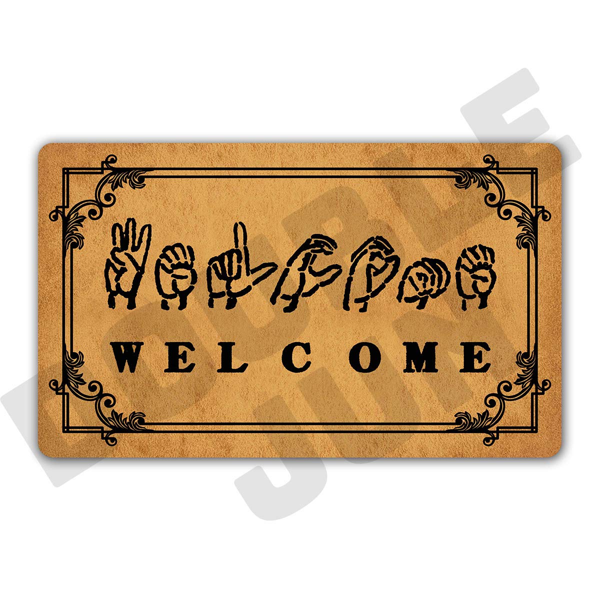 DoubleJun Funny Hand Gesture American Sign Language Welcome Entrance Mat Floor Rug Indoor/Front Door Mats Home Decor Machine Washable Rubber Non Slip Backing 29.5"(W) X 17.7"(L)