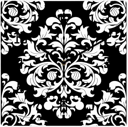 Debedcor Black Paisley Wooden Wall Clock Silent Non Ticking, Vintage Classical Luxurious Pattern Square Wall Clock Battery Operated, Decor Clock for