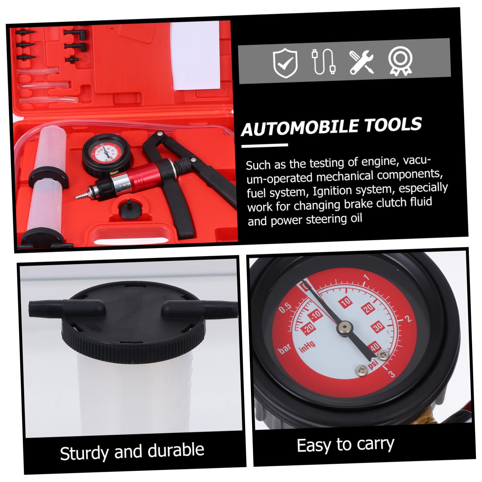 TOPBATHY Bomba de Líquido de Frenos Manual para Coche Purgador de Líquido de Frenos Comprobador de Presión de Vacío Herramienta para Purgar el Sistema de Taller