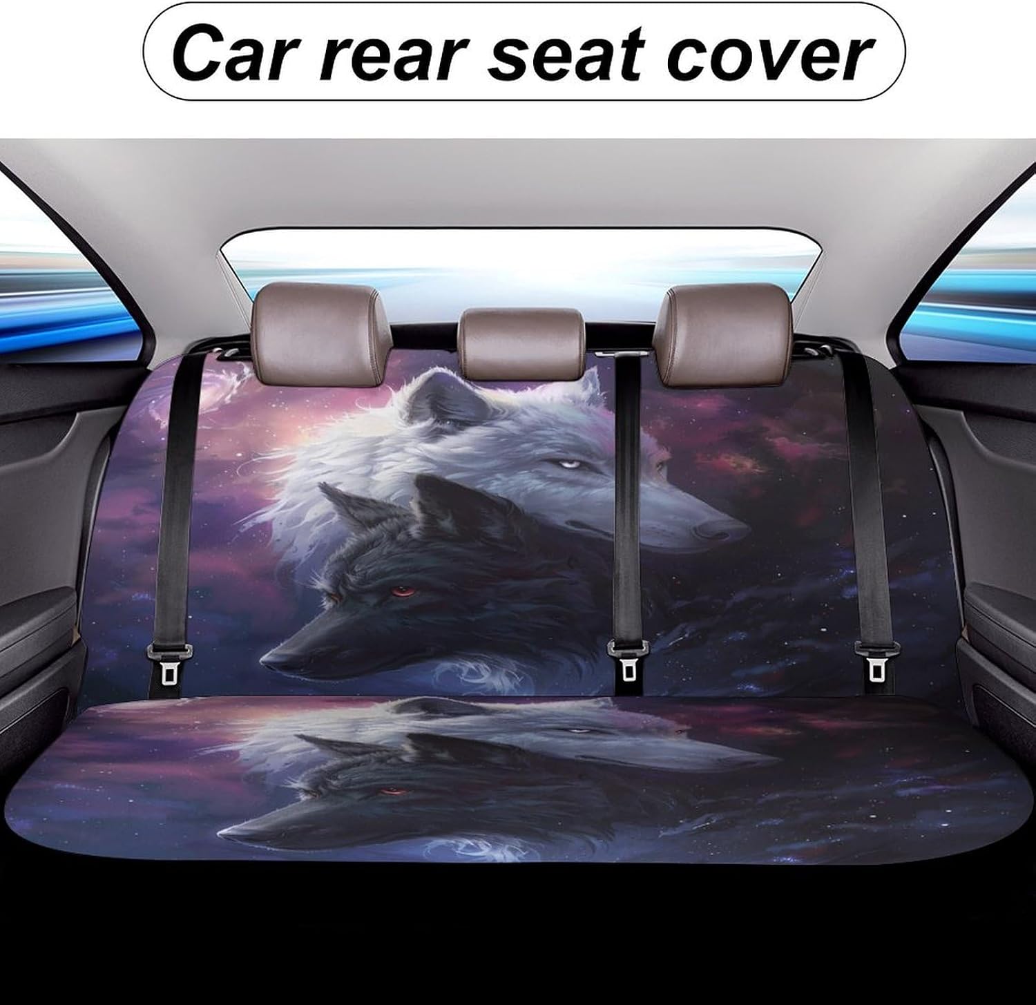 Black White Wolf Car Seat Cover Print Rear Bench Seat Cover Car Seat Protector Car Interior Accessories for Women Men