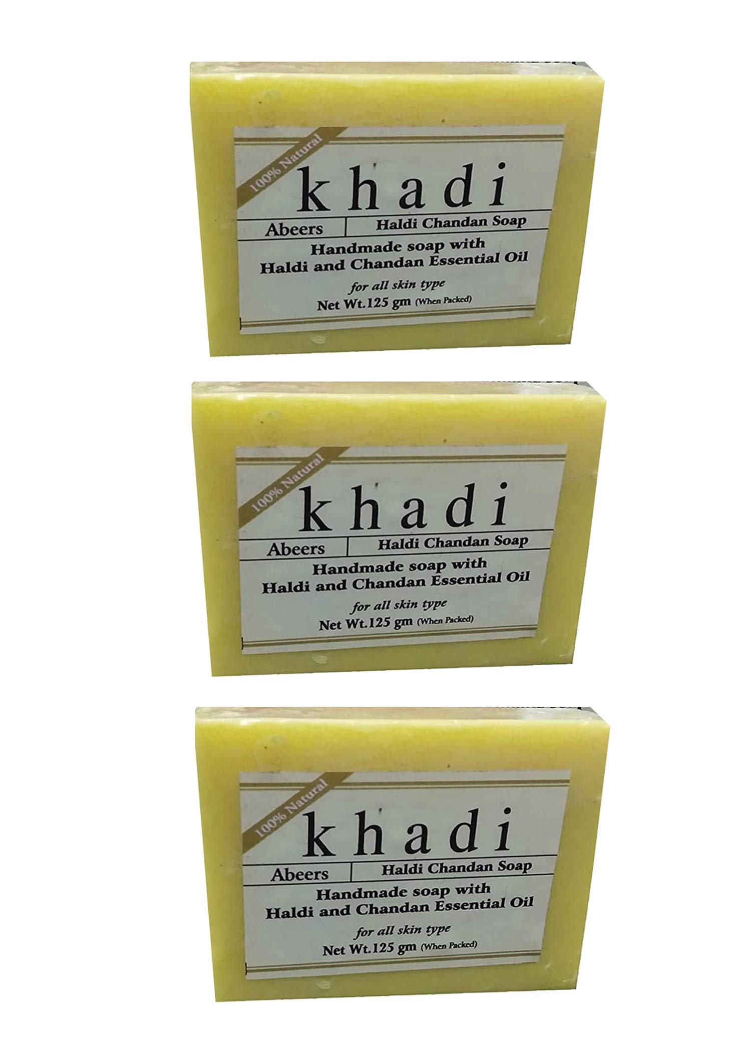 KHADI Abeers Handmade Chandan Haldi Pure Essence With Essential Oils Soaps, 125 g (Pack of 3)