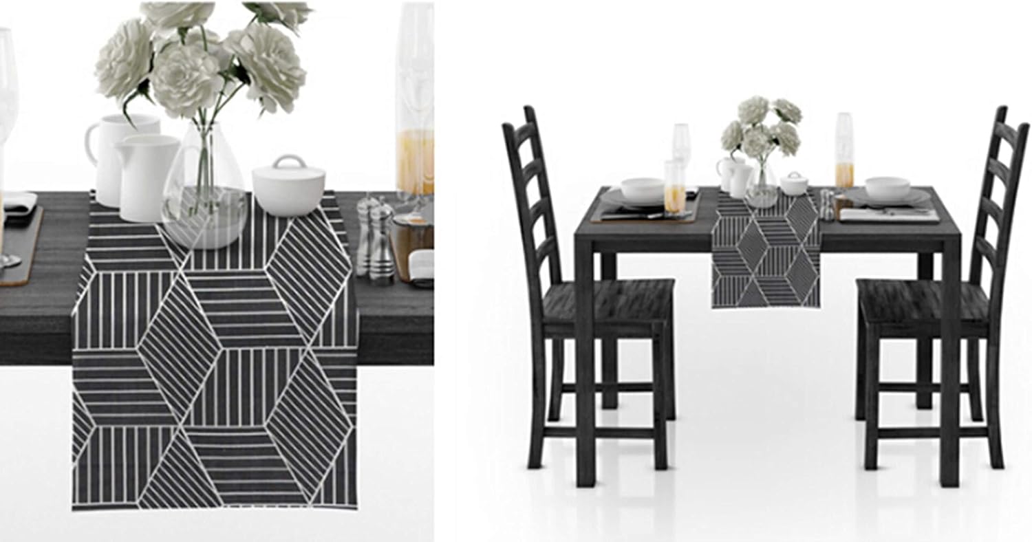 Table Runner Elegant,30x280CM,Geometric Pattern with Tassel Table Runners Cotton,Small Table Runner Rectangle Black