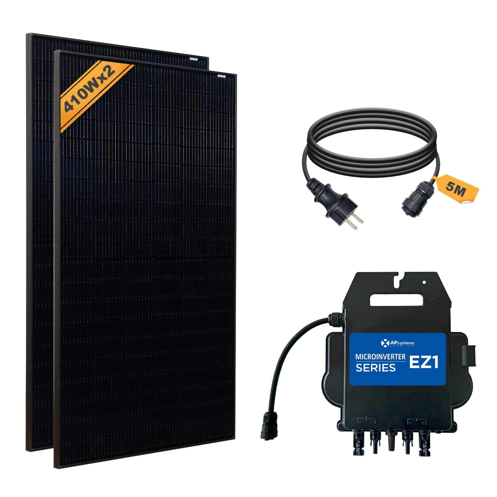 enjoy solar Balkonkraftwerk Set APsystems ® Mikrowechselrichter EZ1-M 800W mit Anschlusskabel und Luxen® Solarmodul 410W*2, ideal für Mini PV Anlage