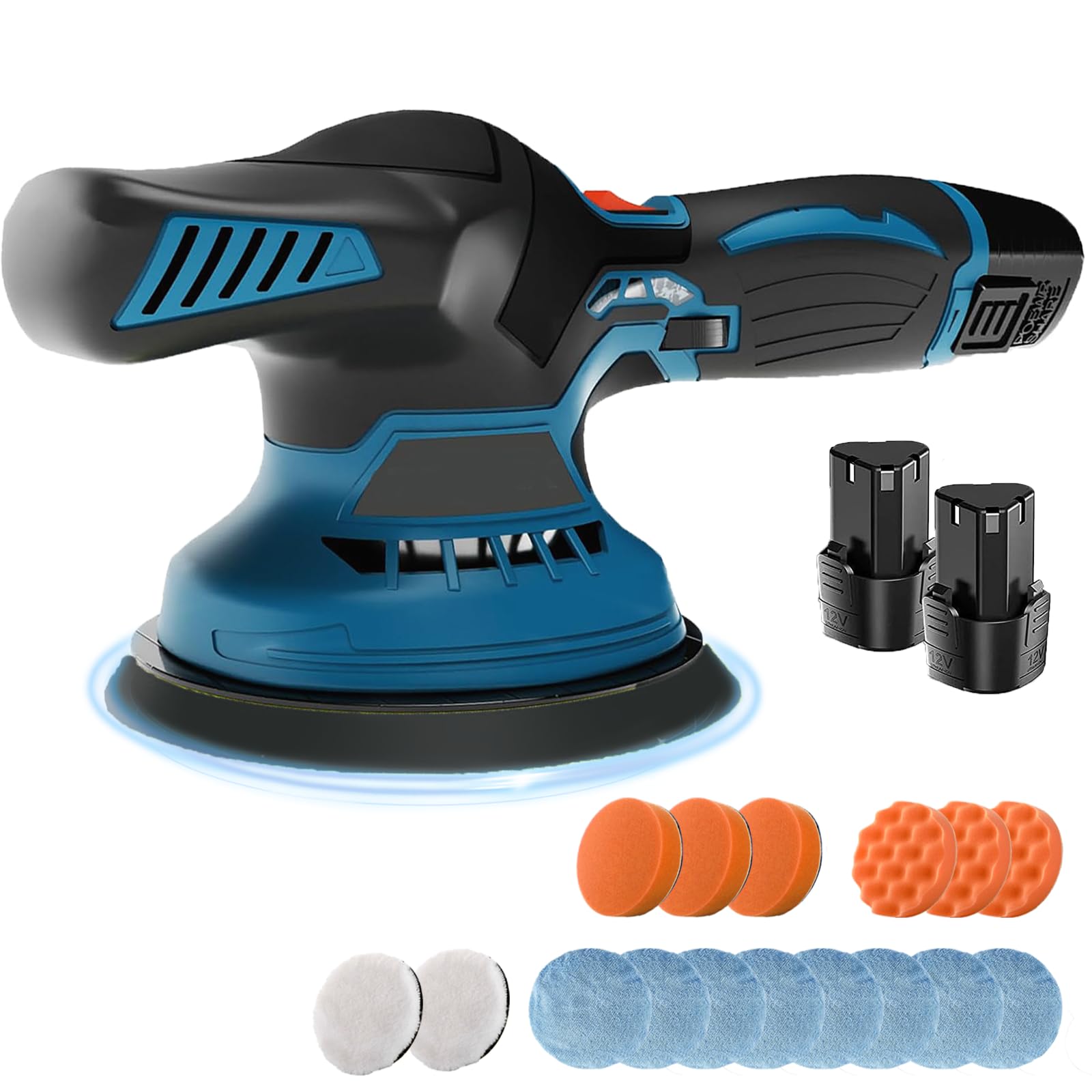 Cordless Car Buffer Polisher 6 Inch Electric Polisher Kit with 2PCS 12V 3.0Ah Battery, 6 Variable Speed 5000RPM Portable Wireless Buffer Kit for Car Detailing Polishing Waxing Scratch Removing