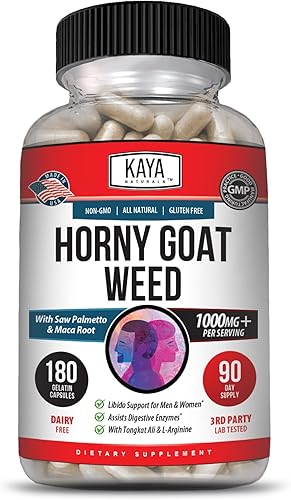 Miniatura 10 de Kaya Naturals Horny Goat Weed para hombres y mujeres, complejo de 1560 mg con maca, palma enana americana, ginseng, suplemento de vitamina de
