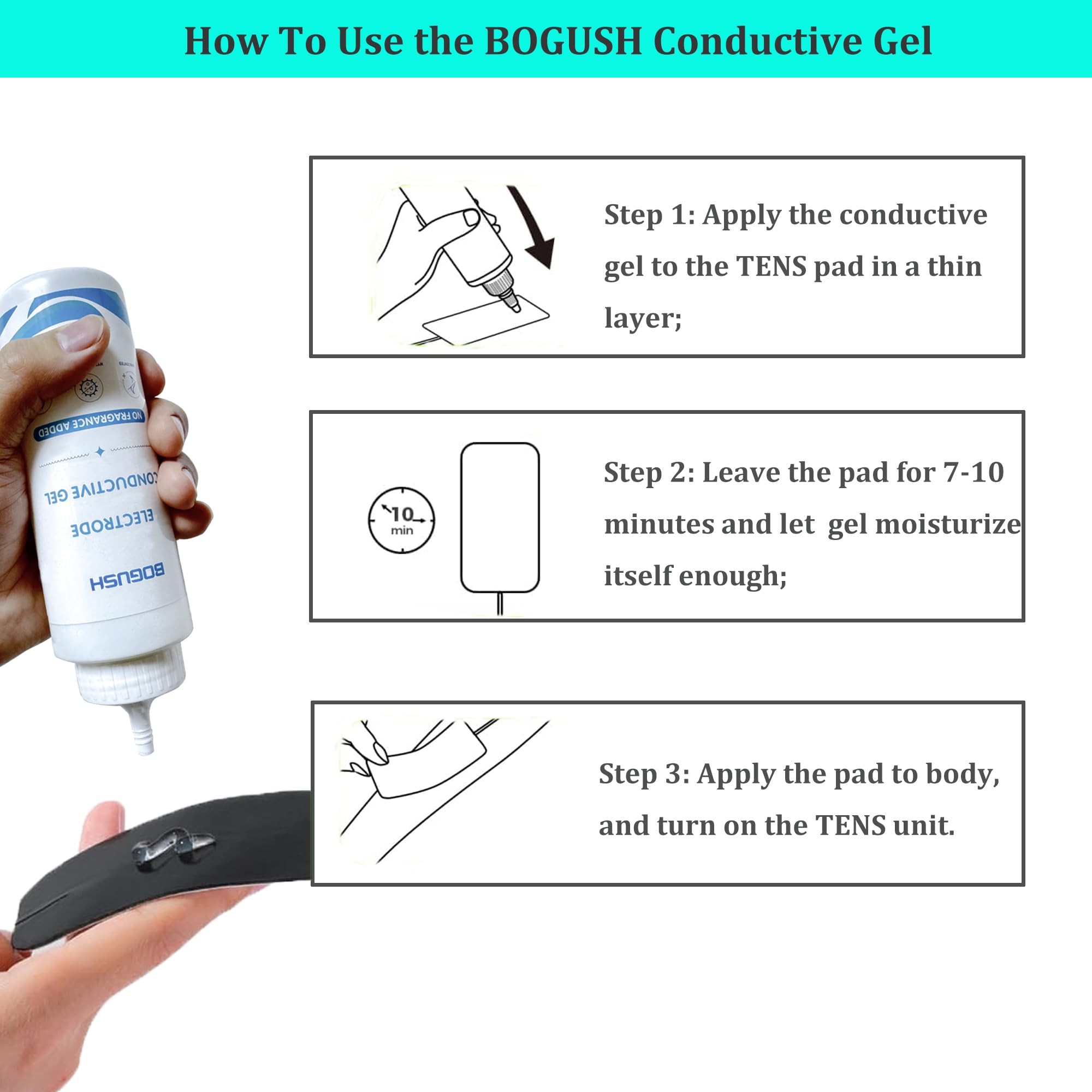 Bogush Electrode Conductive Gel for TENS Unit Pads Electrode Gel 8.45 oz — Amazon image 3