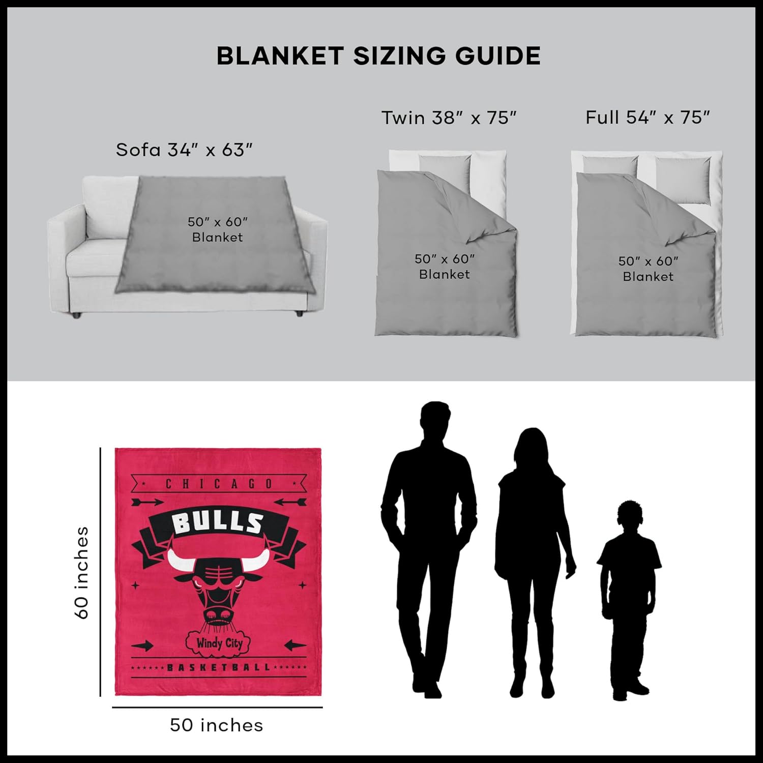 NORTHWEST NBA Chicago Bulls Silk Touch Throw Blanket, 50" x 60", Hardwood Classics