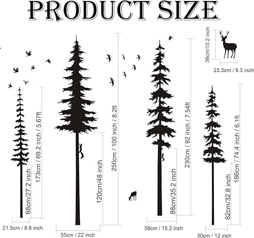 Miniatura 6 de Calcomanías de pared de pino, calcomanías de vinilo de bosque con calcomanías de pared de animales, ardillas y ciervos, decoración de guardería