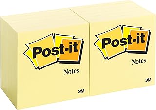 Post-it Notes Canary Yellow, Pack of 12 Pads, 100 Sheets per Pad, 76 mm x 76 mm, Yellow Color - Self-stick Notes For Note Taking, To Do Lists & Reminders